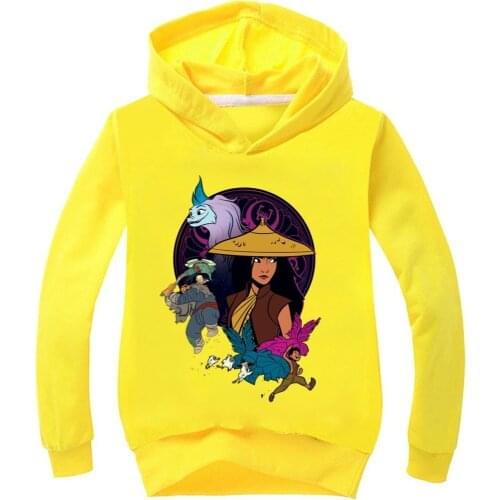 Raya and The Last Dragon 2021 Autumn Girls Hoodies Fashion Solid Red Black Pink Warm Children Sweatshirts Boys Kids Sports Tops