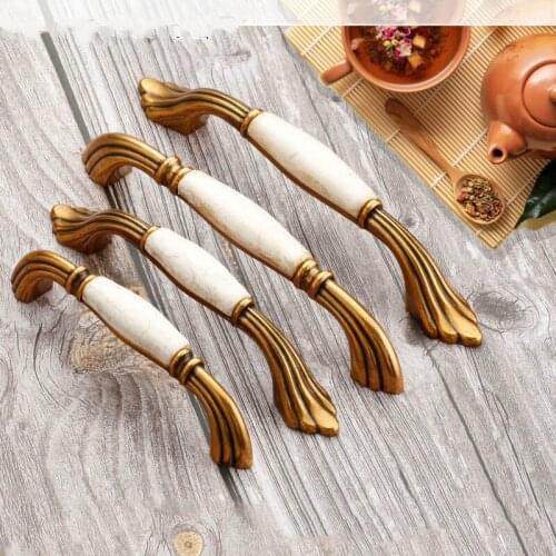JD Yellow Bronze Ceramic Garden Antique Marble White Wardrobe Handle Classical Shoe Drawer Luxury Handle Furniture Hardware