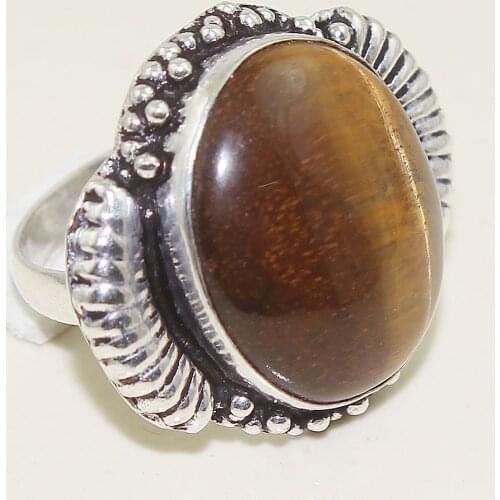 Tiger Eye Ring Silver Overlay over Copper , Size:7.5, R1214