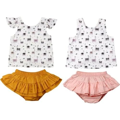 Cute Toddler Baby Girl 0-3Y Sets Sleeveless Alpaca Vest Tops+Ruffles Short Pants Clothes 2Pcs Outfits