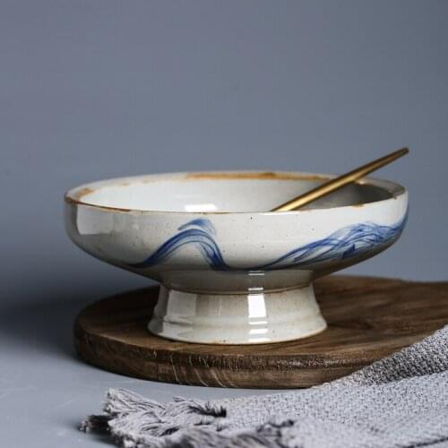 Creative Ceramic Tall Fruit Dessert Plate Home 9-inch Main Course Ramen Salad Bowl Dried Fruit Tall Plate Restaurant Tableware