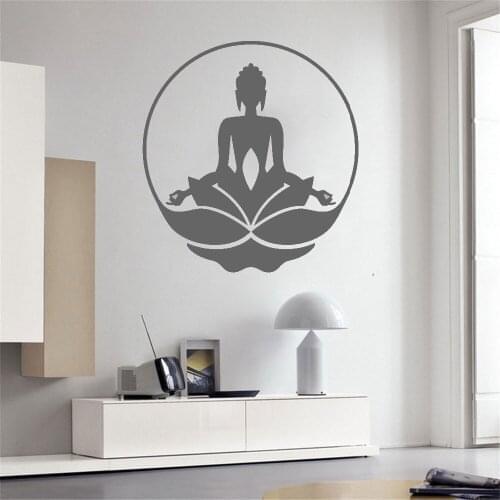Lotus Design Mural interior Wall Decal Menditaon Sticker interior design buddha namaste yoga peace lotus flower OM Vinyl ph375