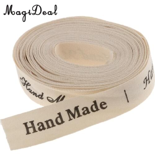 MagiDeal 5 Yards 15mm Hand Made Label Printed Cotton Fabric Ribbon Gift Package Belt DIY Sewing Accessories