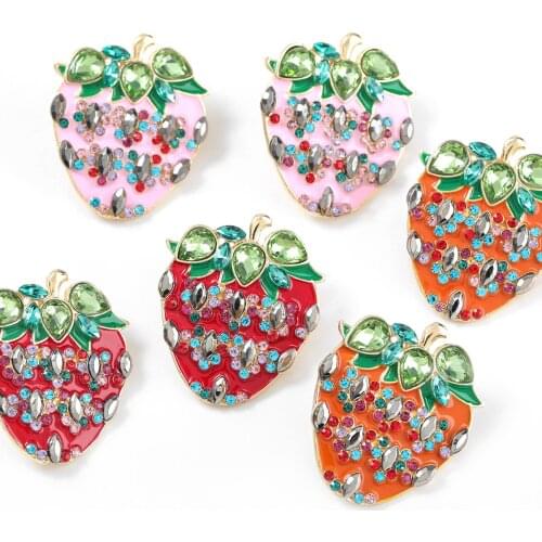 Fashion Metal Dripping Oil Rhinestone Strawberry Earrings Womens Popular Fruit Stud Earrings Campus Jewelry Accessories