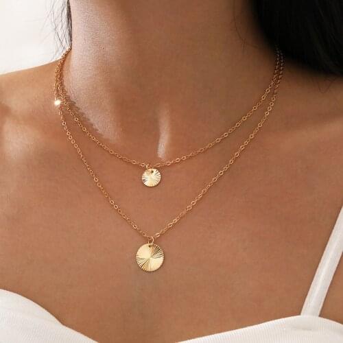 Fashion Gold Color Double Layer Thin Chain Necklaces Classic Simple Sequin Necklace Pendant For Women 2021 Trendy Jewelry kolye