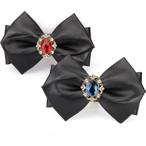 Fashion Necktie Groom Leather Handmade Diamond Luxury Wedding Birthday Party PU bow tie Butterfly