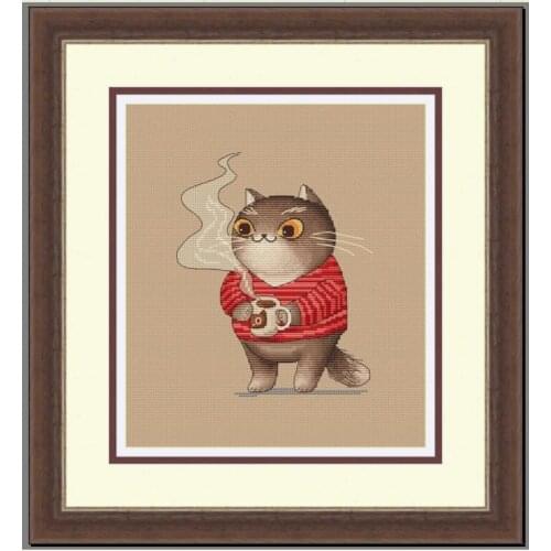 -coffee cat 26-30 cross stitch kit aida fabric 18ct 14ct canvas cotton thread embroidery kits DIY craft set