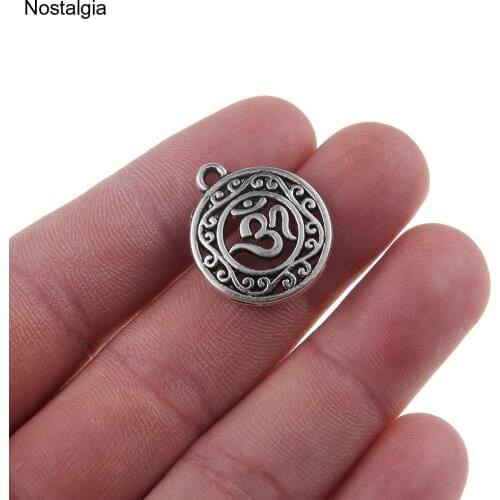 Nostalgia 10Pcs Om Yoga Zinc Alloy Charm 3D Metal Round Pendant Indian Jewelry 18*18MM