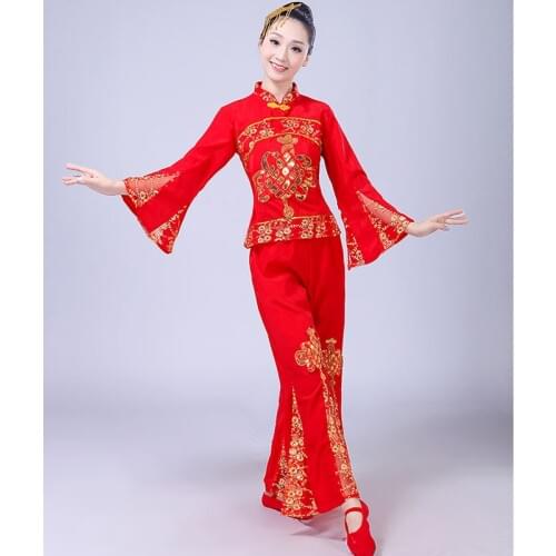 New Style Yangge Dance Childrens Costumes Adult Female Chinese Red Lantern Show Costume Stage Performance