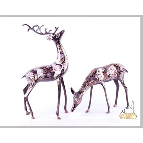 A couple of brass handmade crafts decorative ornaments of deer deer Home Furnishing
