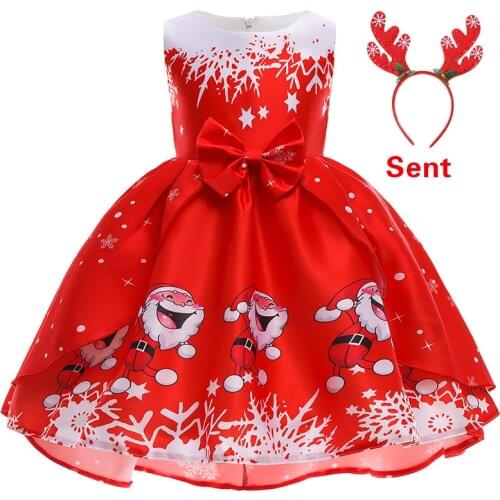 Popular Christmas childrens clothing big bow cartoon print dress sleeveless fluffy skirt stage show buy one get one two sets