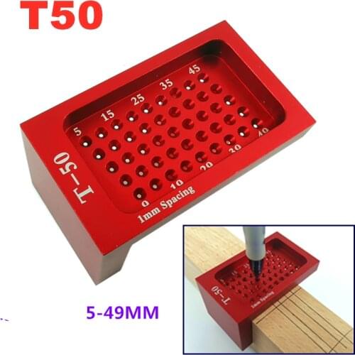 Precision Woodworking Ruler Aluminium Alloy T-type Ruler Scribe Mark Measuring T-Rule Tools 50 Hole Positioning Crossed Gauge