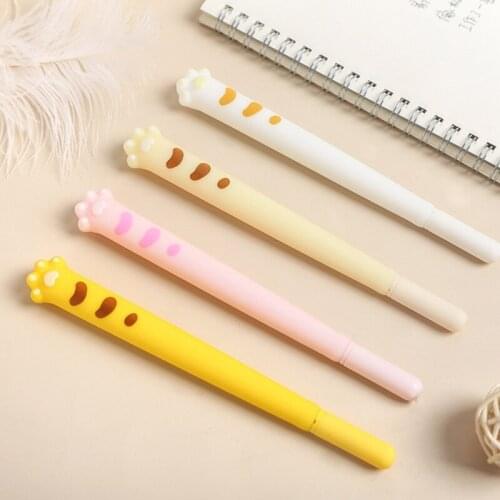 4 PCS/Pack Cartoon Cat Paw Black Gel Pen Refillable Signature Pen Novelty Decompression Pen Party Supplies Gift for Kids
