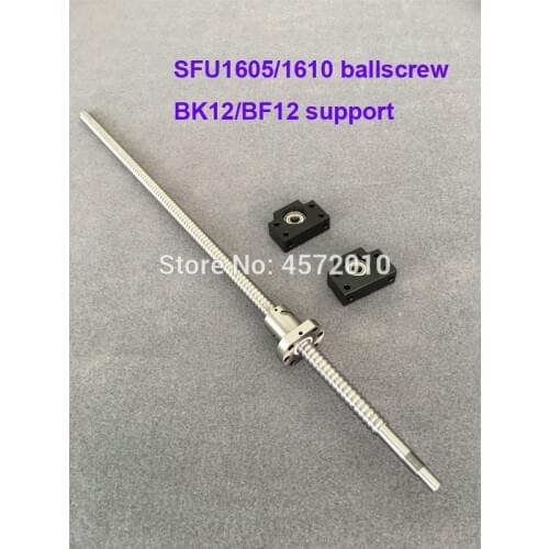 SFU1605 1610 BallScrew 1200 1500 mm + BK12 BF12 End support Rolled Ball screw with single Ballnut for CNC part
