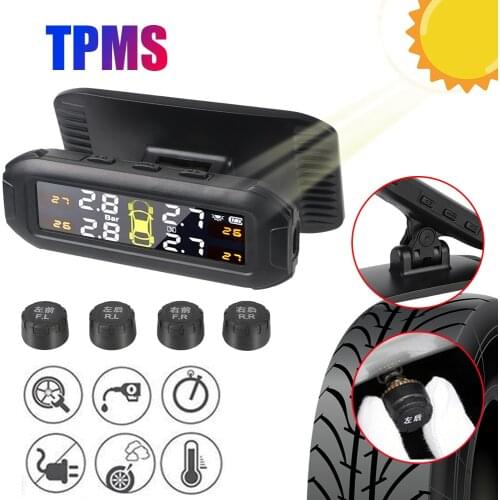 Car Solar TPMS Tire Pressure Monitoring System Tyre Pressure Monitor With 4 External Sensors Temperature Warning Fuel Save