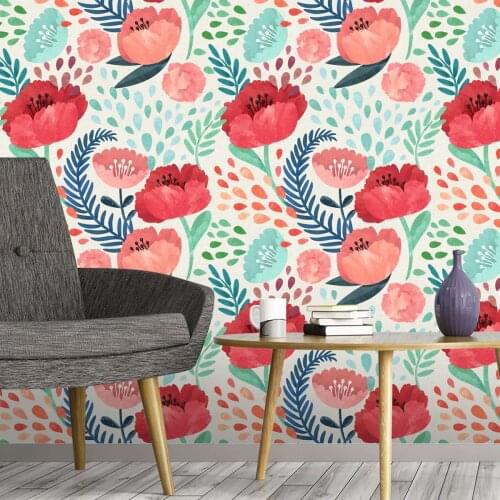 Modern Peony Floral Wallpaper Peel and Stick Watercolor Vinyl Film Self Adhesive Flower Contact Paper Prepasted Decorative