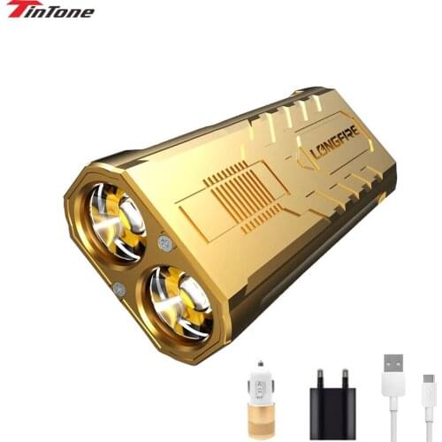 LED Flashlights Dual Heads Powerful Torch Waterproof Portable USB Rechargeable Battery Built-in for Camping Fishing Hunting