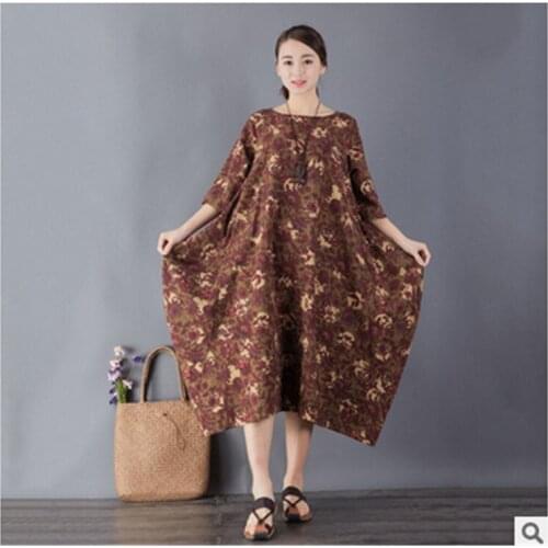 Retro Cotton and Linen Loose Large Size Dress