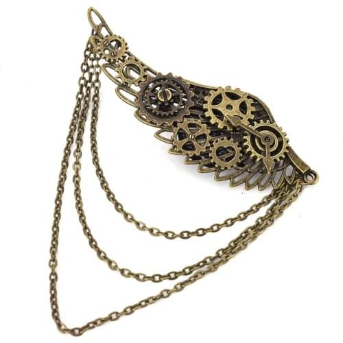 Cute Girls Gear Wings Hairpin Hair Clip Chains Steampunk Goth Lady Headwear Vintage Accessories Punk