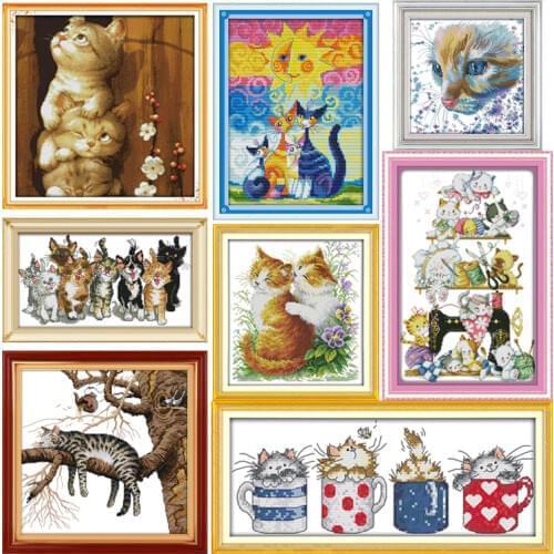 Kinds of Cats DMC DIY Cross Stitch Set Needlework Embroidery Cross-Stitch Kit handwork Fabric 14CT & 11CT Chineses Patterns Kits