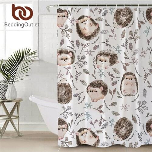 BeddingOutlet Hedgehog Shower Curtain With Hooks Watercolor Leaf Waterproof Curtain for Bathroom Cartoon Animal Home Decor