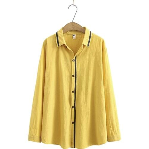 Plus Size Full CottoN Tops Womens Long Sleeved A-line Stripe Blouse Oversized Simple Elegant Blusas