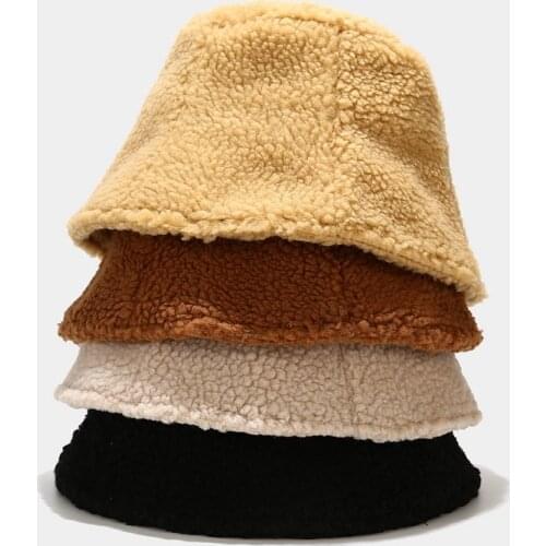 Faux Fur Winter Bucket Hat for Women Korean Thickened Warm Wool Hats bob Female panama Outdoor Velvet fisherman hat