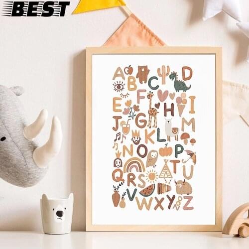 Animal Alphabet Poster Educational ABC Letter Canvas Painting Baby Gift Wall Art Print Picture For Kids Room Boho Nursery Decor