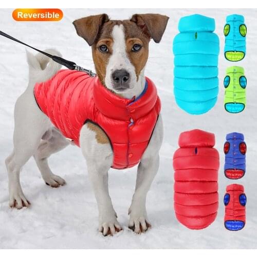 Winter Dog Coat Clothes Reversible Windproof Clothing Jackets Warm Dog Pet Clothes for Small Medium Large Dog Bulldog Pug