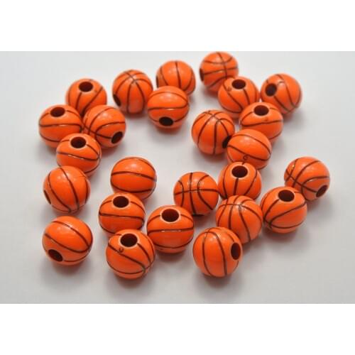 100 Orange Sparkling Basket Ball Pattern Acrylic Round Beads 12mm