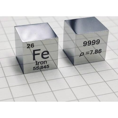 10 X 10 X 10mm 6-Sided POLISHED Finishing Double-Sided Engraved Metal Iron Cube Periodic Table Of Elements Cube (Fe≥99.99%)