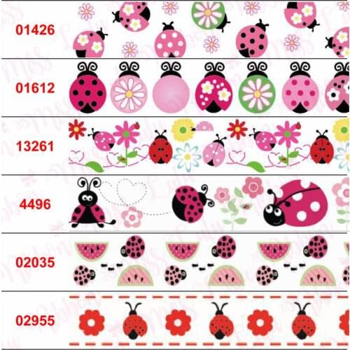 16mm-75mm Cartoon Series Geometric Check Flower Printed Grosgrain/Elastic Ribbon DIY Party Decor Hair Bowknots 50yards/roll