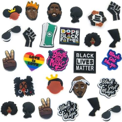 20pcs/set Shoe Charms Decoration Buckle black man serious JIBZ DIY combiation pin for croc Bracelets friends Gifts wholesale