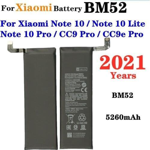 2021 BM52 Battery For Xiaomi Note 10 / Note 10 Lite / Note 10 Pro / CC9 Pro / CC9e Pro Phone Battery 5260mAh Capacity Battery