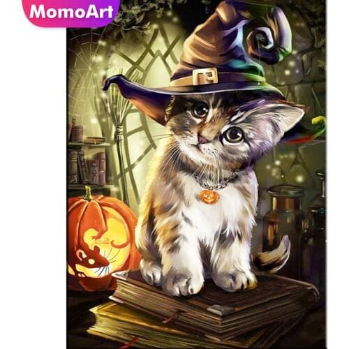 MomoArt Diamond Painting Halloween Diamond Embroidery Full Square Rhinestone Diamond Mosaic Cat Home Decoration