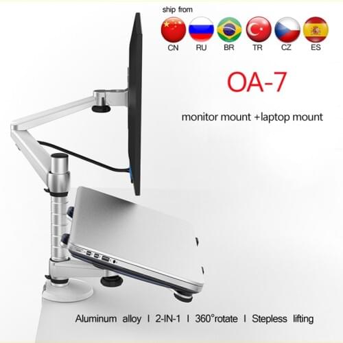 OA-7 10-27" Aluminum multifunction LCD LED Monitor Desk stand vesa holder Arm Full Motion 7kgs +10-15" laptop tray notebook