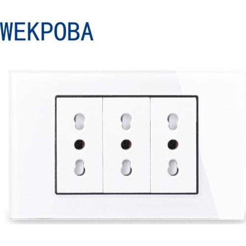 WEKPOBA White Tempered Glass Panel Wall Power Socket Universal EU / Italian / Chile Outlet With Children Protective Door