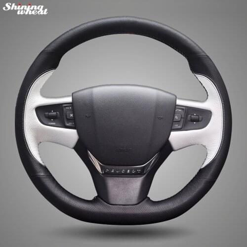 Shining wheat Hand-stitched Black White Leather Car Steering Wheel Cover for Peugeot 408 2014-2015