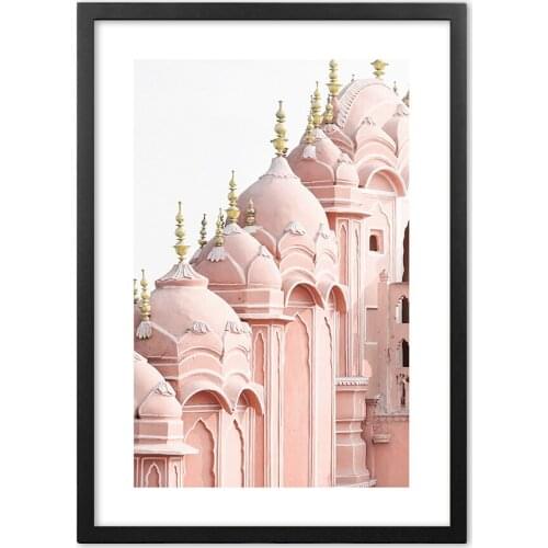 Hawa Mahal Palace Pink Nordic Style Paper Painting Wall Art Paper Painting Landscape Wall Pictures For Living Room Decorative