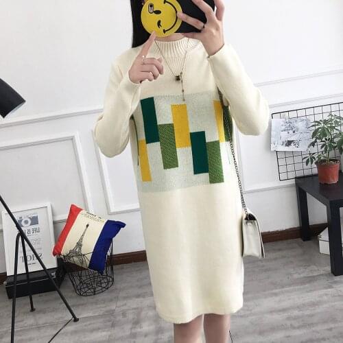 Long Sweater Round Neck Print New Pullovers Female Autumn Winter Loose Europes American Sweaters Vestidos LXJ664
