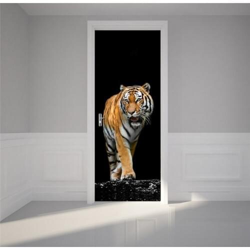 Tiger Door Stickers Modern Diy Home Decor PVC Self Adhesive Waterproof Wallpaper
