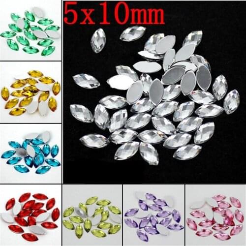 Crystal Acrylic Horse eye Shape Rhinestone Decorate Nail art 5x10mm 500Pcs Flat Back Marquise Earth Facet Decorative Nail Drill