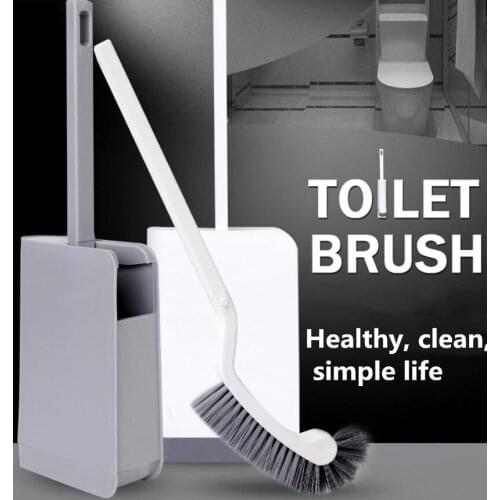 Curved Toilet Brush Two-color Long Handle Soft Hair Toilet Brush Bathroom Floor Toilet Plastic Cleaning Brush