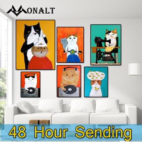 Canvas Painting Abstract Art HD Shampoo DJ Sewing Cat Animal Poster and Prints living room wall picture Decorative Oil Paintings
