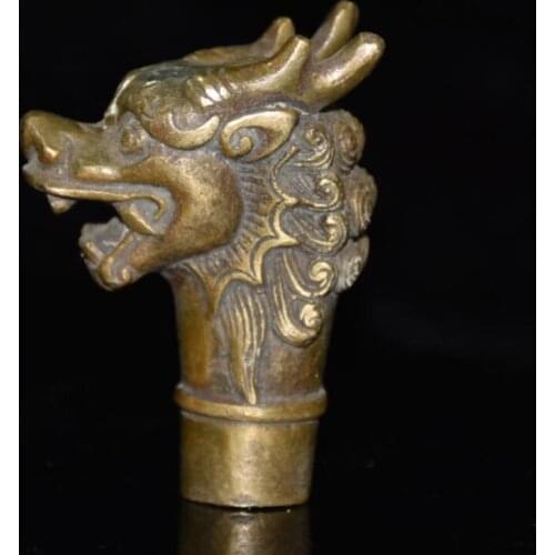 China archaize brass dragon head crutch head crafts statue