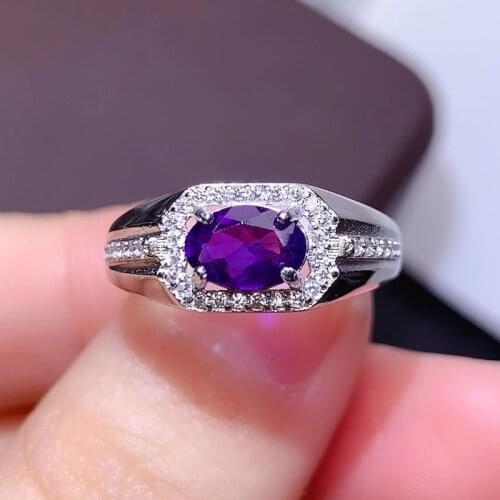 CoLife Jewelry Amethyst Ring for Man 5mm*7mm Natural Amethyst Silver Man Ring Fashion 925 Silver Man Jewelry
