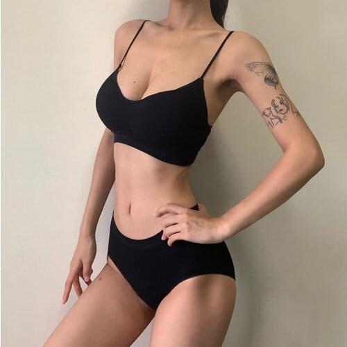 Perfering Women Bra Set Panties Push Up Sports Bras Set Sexy Seamless Active Bra Girl Lingerie Cotton Fitness Crop Top Underwear