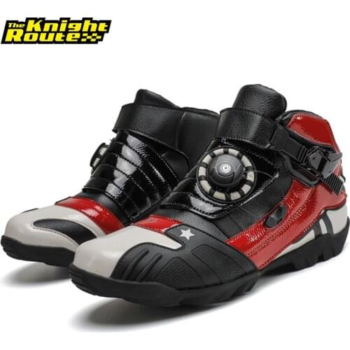 Red Motorcycle Boots Moto Riding Boots Non-Slip Motorbike Biker Shoes Motocross Chopper Boots Breathable Touring Ankle Shoes Men