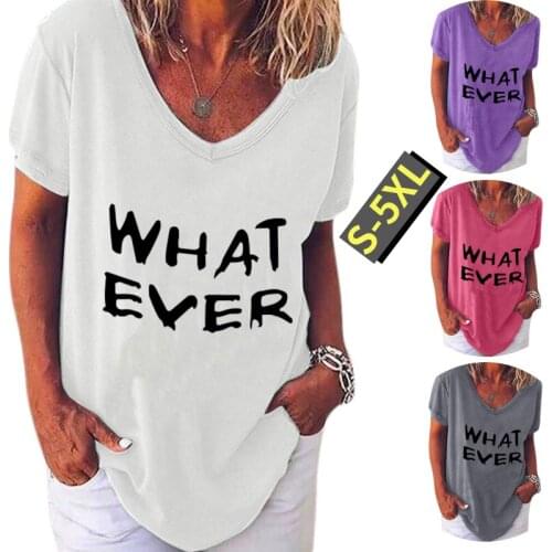 Kuelawear Short Sleeve V-neck Printed T-shirt Womens Pullover Solid Color T-Shirts Summer Ladies Cotton T-shirts Plus Size S-5XL