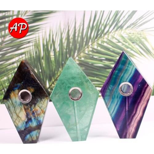 1pc Natural Crystal Smoking Pipe Quartz Point Rod Treatment Gem Smoking tube Healing Gemstone With 3pc Metal Filter +1 brush